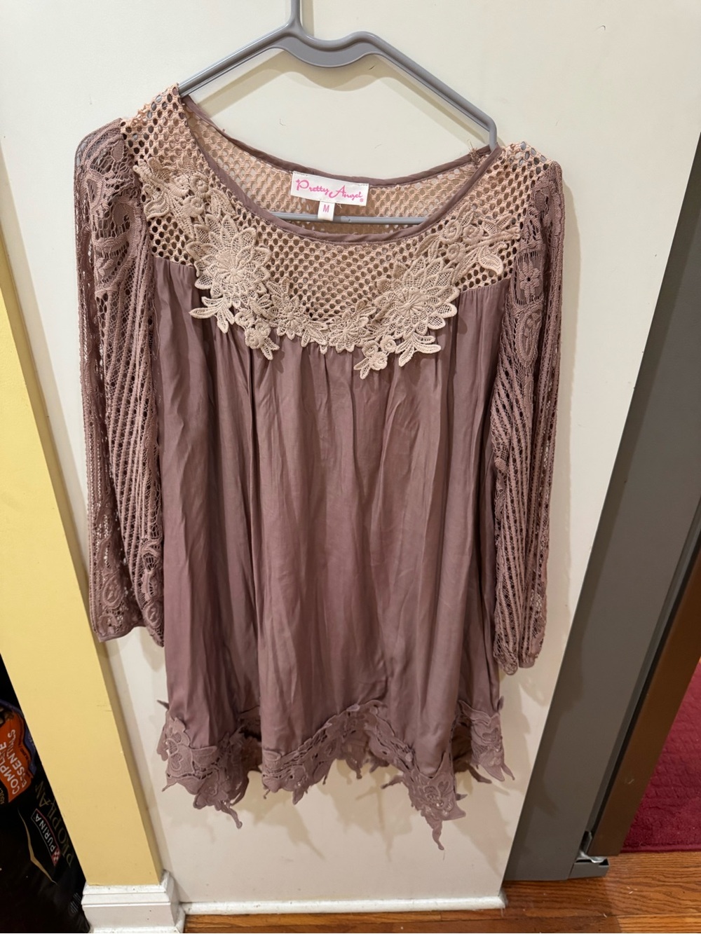 Pretty Angel Mauve Lace Yoke Boho Tunic